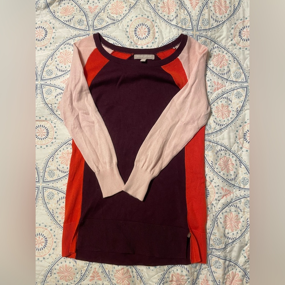 Banana Republic Colorblock Crewneck Sweater in Plum, Orange & Light Pink